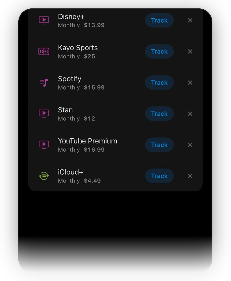 Looks recurring: iCloud+, monthly, $4.49, with its Track button, lifted over two more months of the same payment