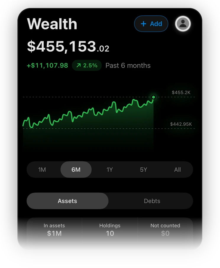 Net worth $455,153.02 with property, super, vehicles and cash below it